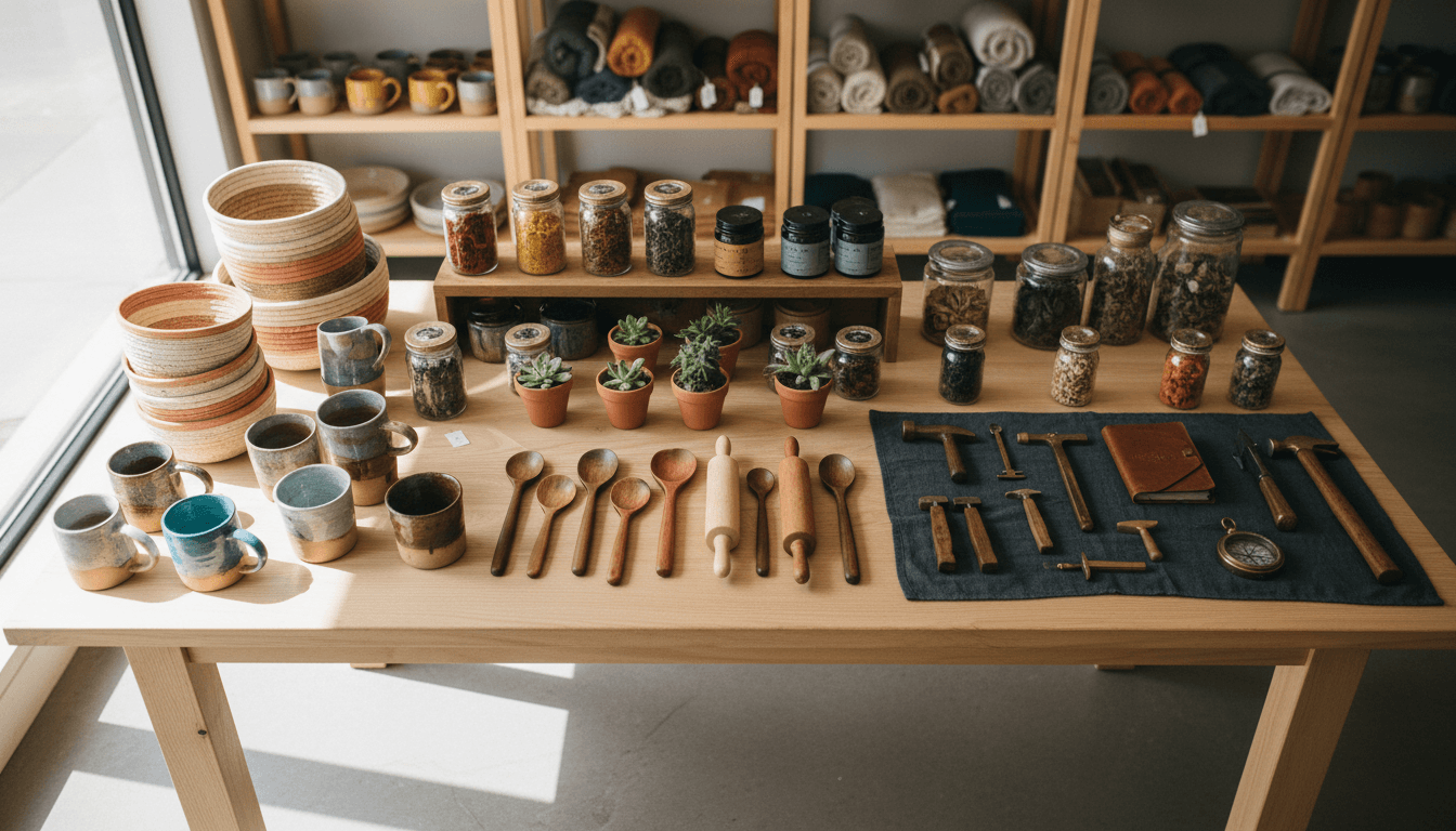 Curated product selection at The Nebo Shops in Nephi showing home goods, tools, and specialty items